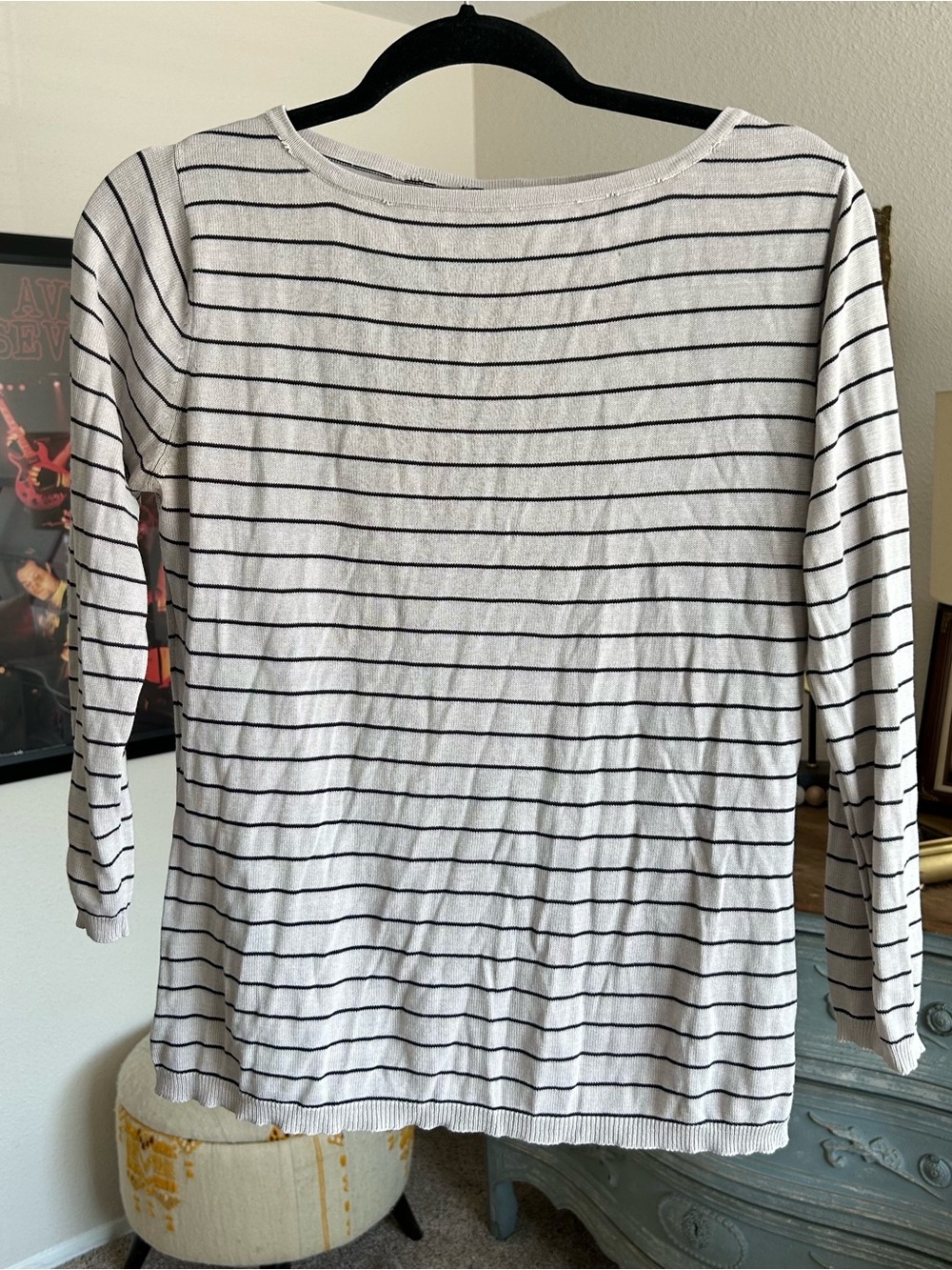 Vintage Y2K 90s Breton Stripe Knit Sweater Silk Cotton S Minimalist Quiet Luxury